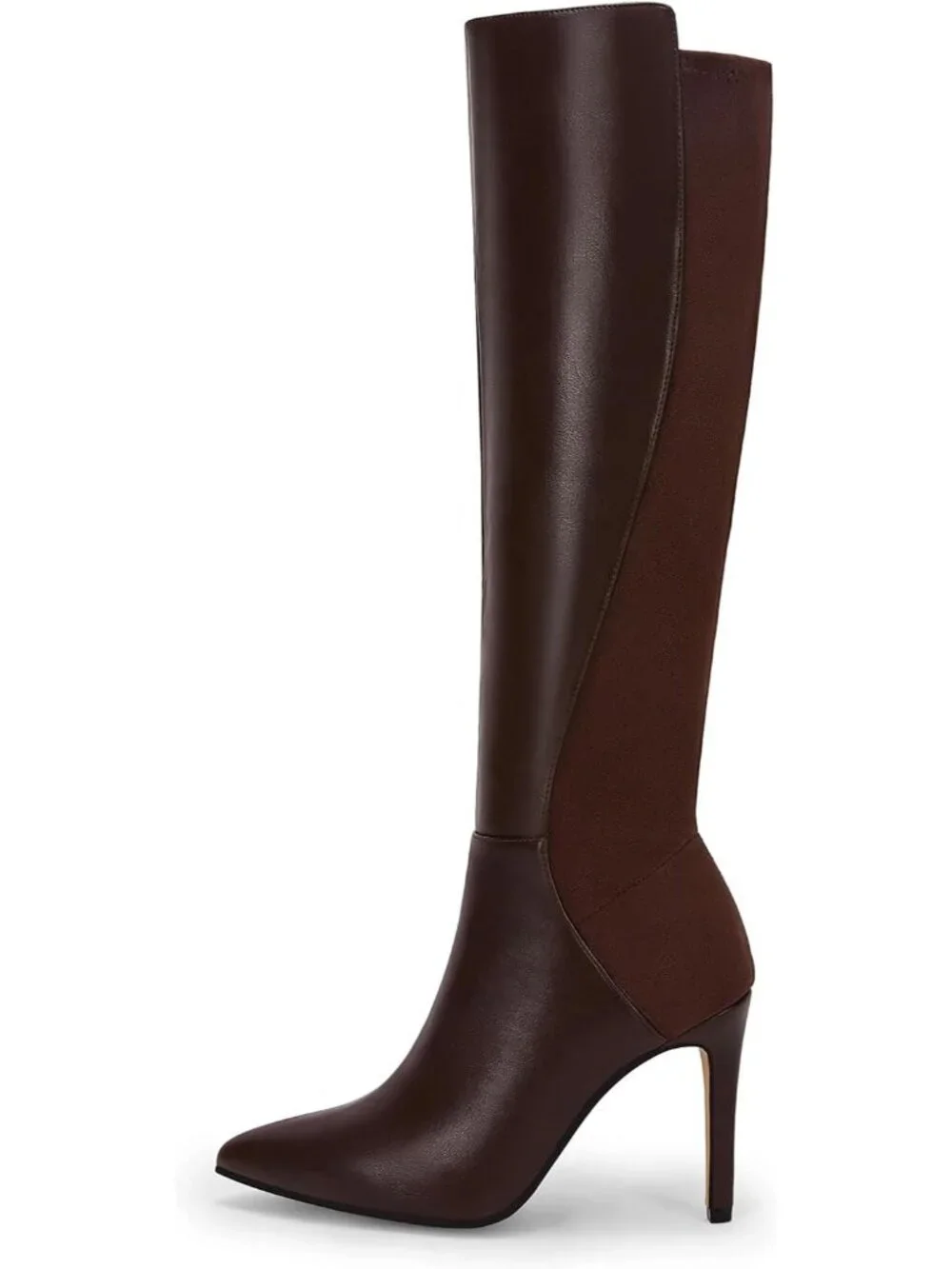 Women's Dark Brown Stiletto Heel Pointed Toe Faux Leather Zipper Knee High Boots